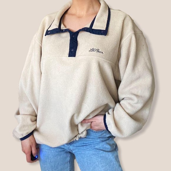 L.L. Bean Tops - 90's L.L. Bean Cream Sherpa Fleece Pullover